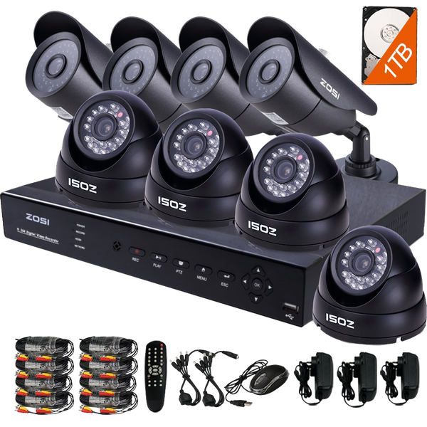 ZOSI 8CH 900TVL HD Security Camera System Remote Access